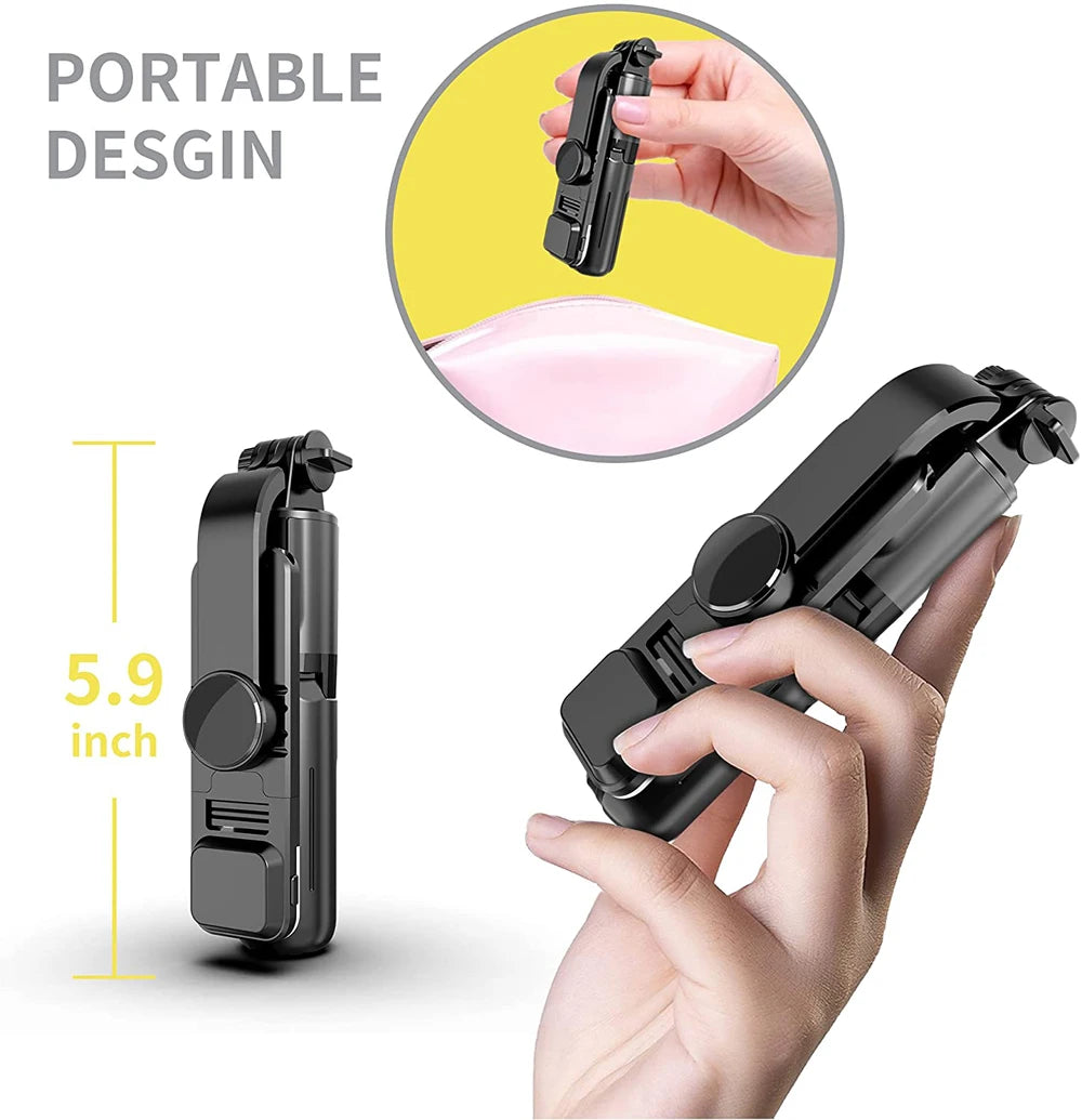 Wireless Bluetooth Selfie Stick Tripod with Fill Light & Remote – Foldable Portable Phone Stand for iPhone & Android