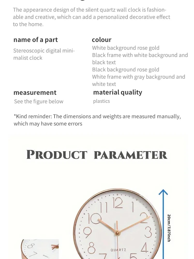 8-Inch Quartz Silent Wall Clock – Modern Cubic Digital Design for Home & Bedroom Décor