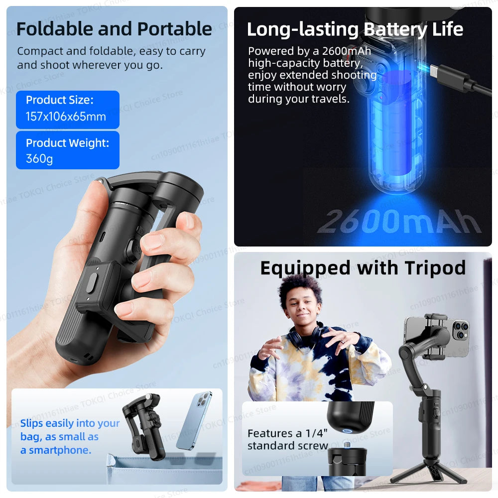 3-Axis Handheld Gimbal Stabilizer for Smartphone – Anti-Shake Video Tripod with Selfie Mode for iPhone & Xiaomi