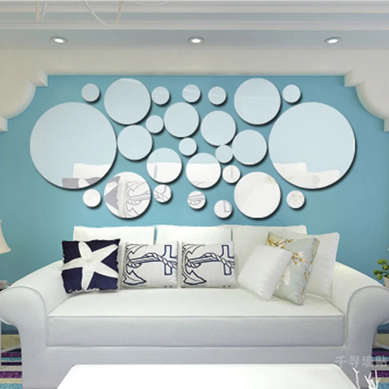 26pcs 3D Acrylic Mirror Wall Stickers – Round DIY Decorative Wall Décor for Bedroom & TV Background
