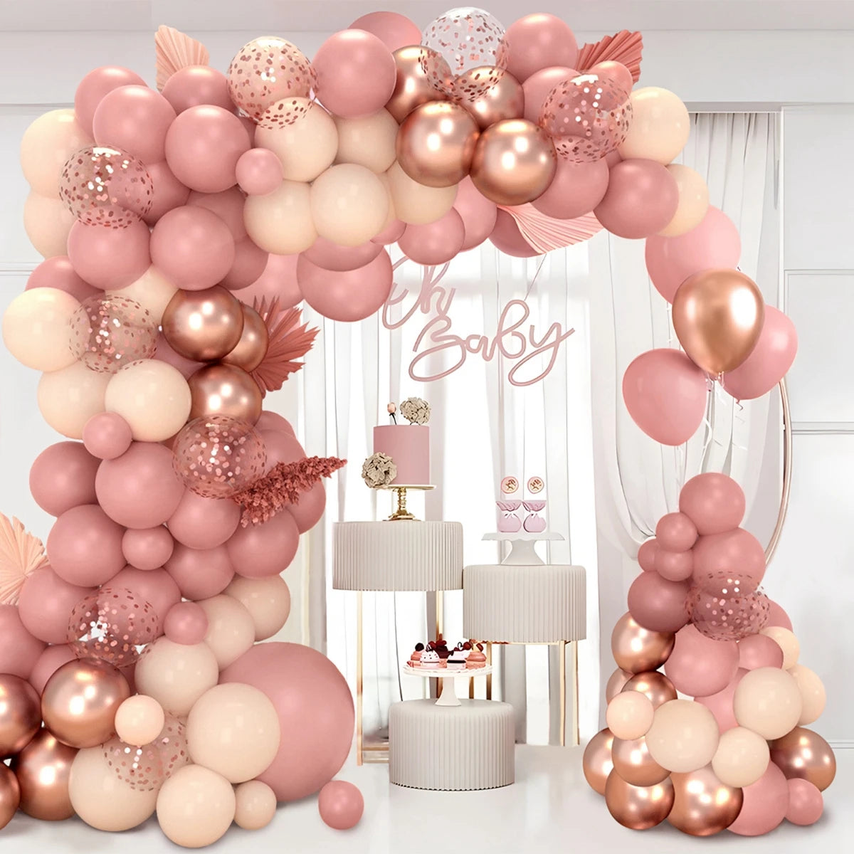 Pink Balloon Garland Kit – Retro Metallic Blush Champagne Gold Arch for Party & Wedding