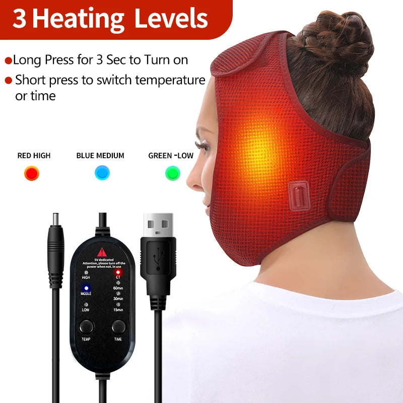 Face Heating Wrap for TMJ Relief – USB Electric Jaw Heating Pad with Adjustable Heat & Timer