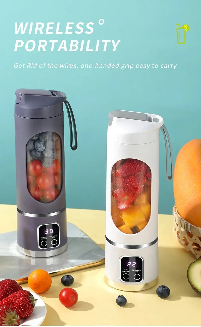 10-Blade Portable Fruit Juicer 450ml USB Rechargeable Blender