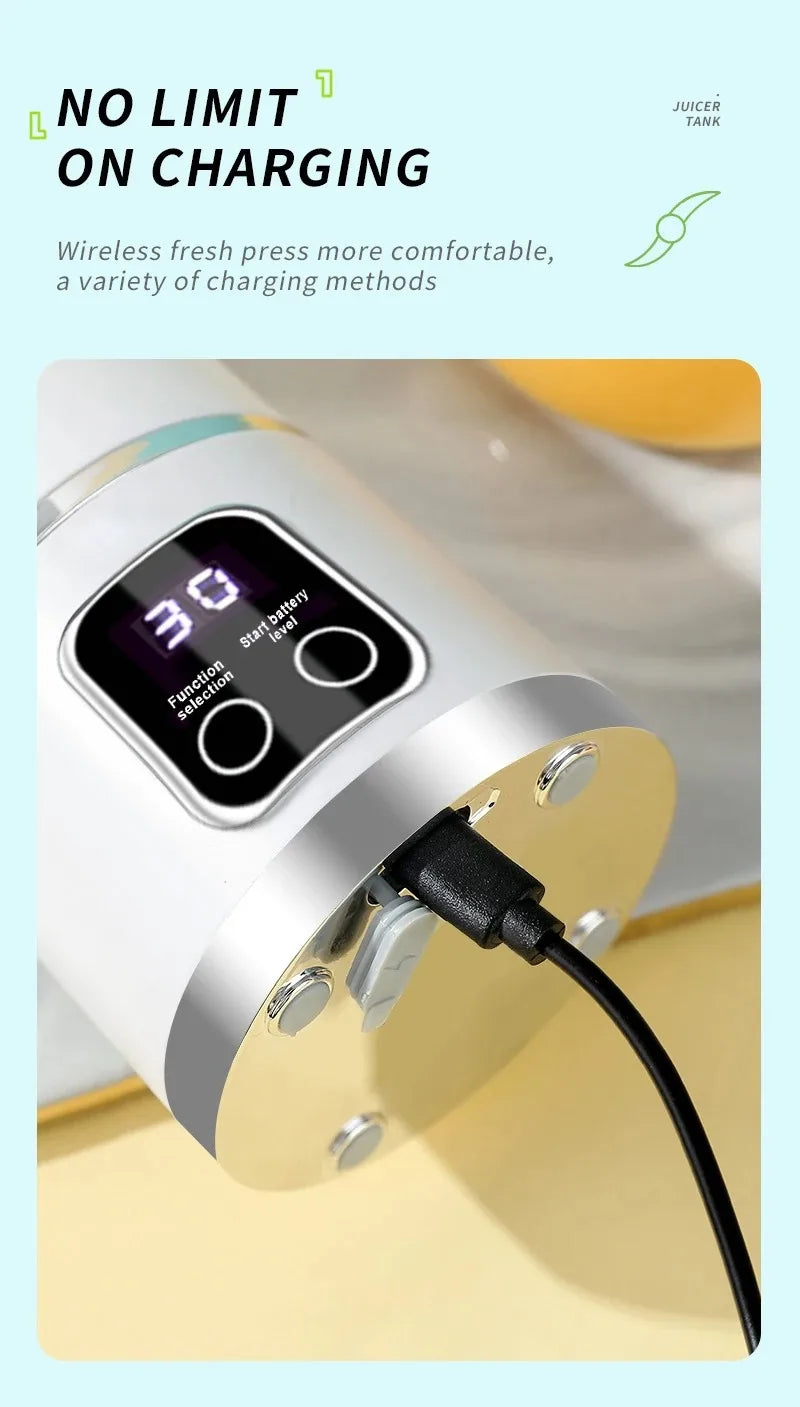 10-Blade Portable Fruit Juicer 450ml USB Rechargeable Blender