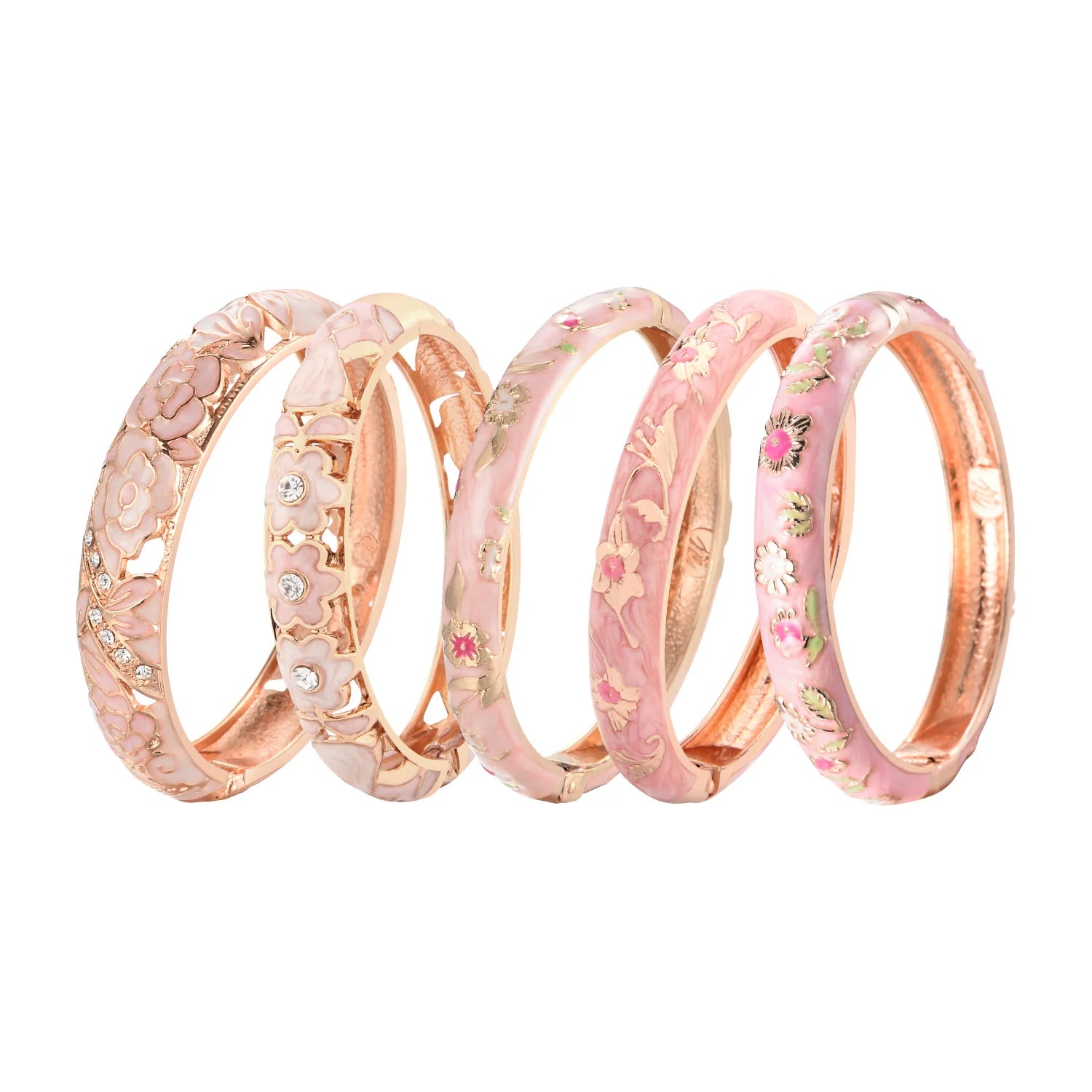 Pink Enamel Hollow Bangle – Women’s Alloy Cloisonné Bracelet Fashion Jewelry