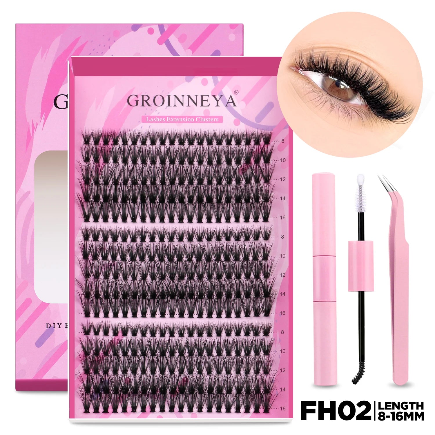 GROINNEYA DIY Lash Extension Kit – Individual Cluster Mix Lashes with Bond & Seal for At-Home Use