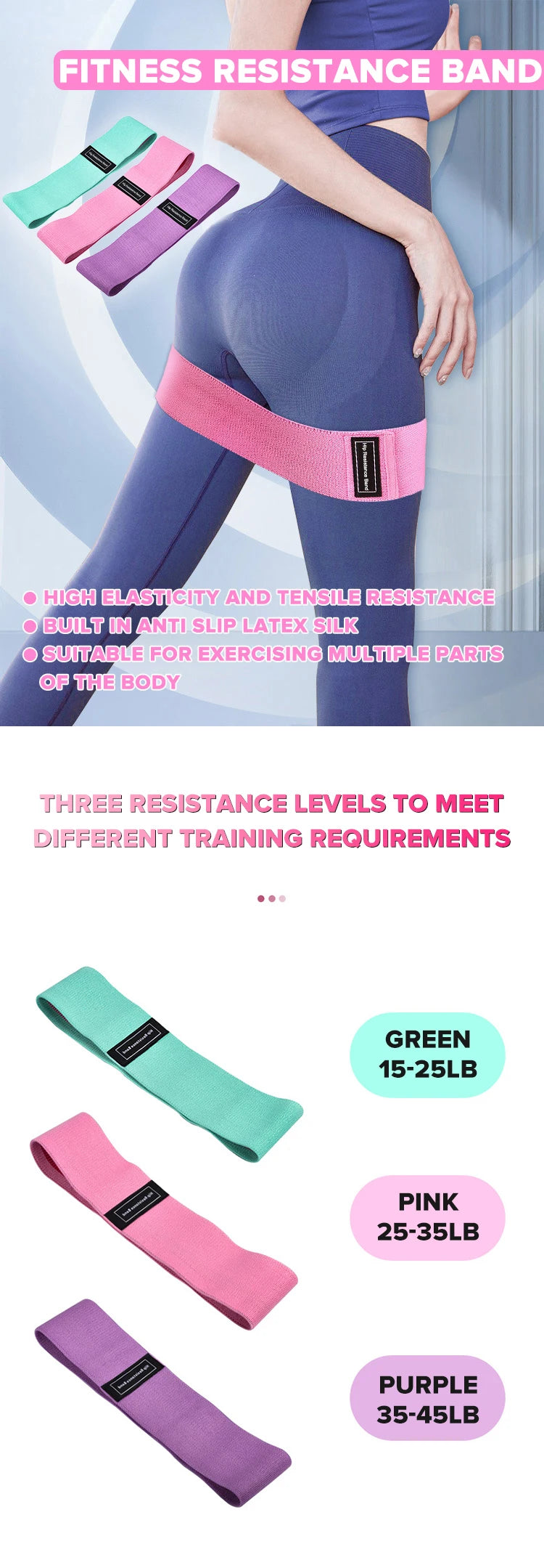 Women’s Resistance Band Set – 3-Level Stretch Bands for Yoga, Squats & Glute Workouts