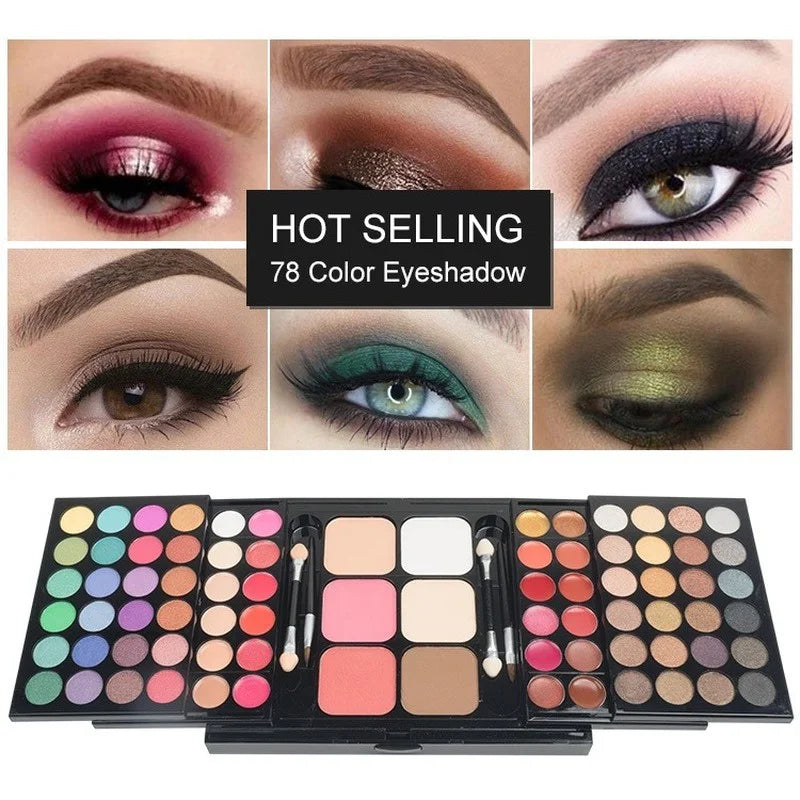 40/74/78 Color Eyeshadow Palette – Matte & Pearlescent Glitter Waterproof Makeup