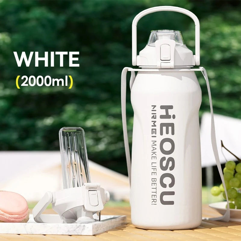 2L Thermal Water Bottle Vacuum Flasks Bottle Thermal Mug Tumbler with Straw large insulation Stainless Steel for travel Outdoor