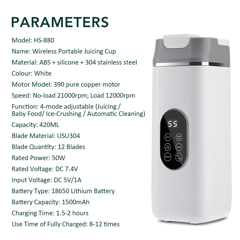 6-Blade Portable Electric Juicer Cup USB Rechargeable Personal Blender