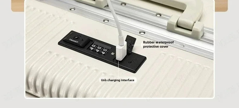 Front Opening Aluminum Frame Rolling Luggage – Large Capacity ABS+PC Trolley Suitcase with USB Charging
