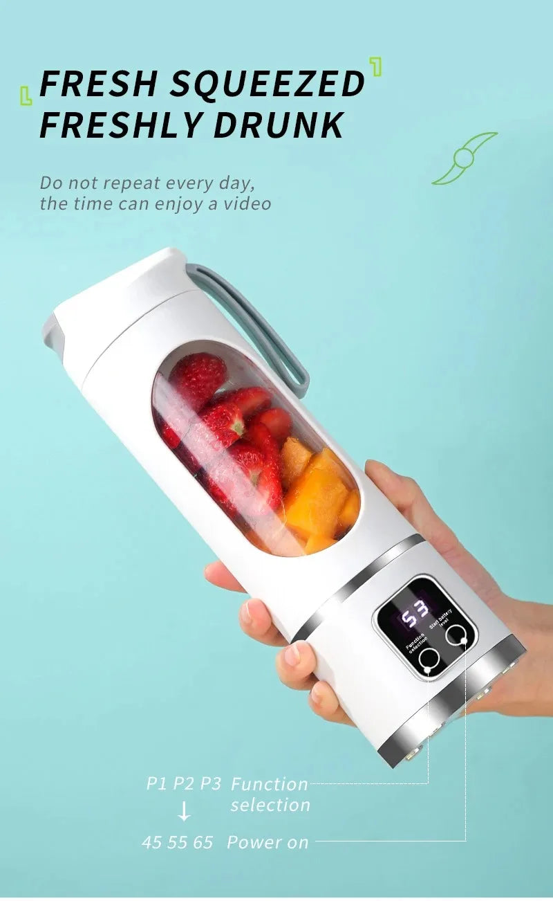 10-Blade Portable Fruit Juicer 450ml USB Rechargeable Blender