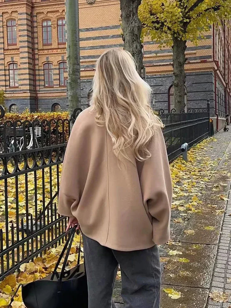 Fashion Lapel Woolen Jacket For Women 2025 Spring Single Breasted Long Sleeve Coats Female Elegant Oversized Chic Street Outwear