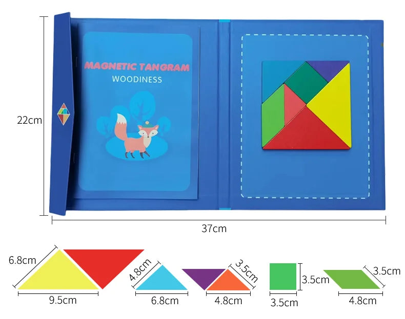 Magnetic Wooden Tangram Puzzle Book – Montessori Educational Toy for Kids