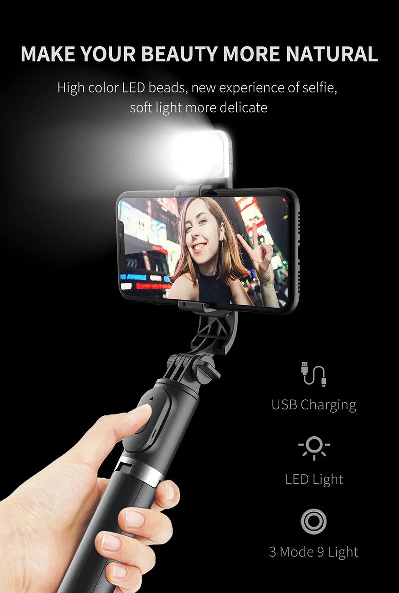 Xiaomi Selfie Stick 1045mm Bluetooth Tripod with LED Fill Light & Remote Shutter – Wireless Extendable Selfie Stand for Android & iPhone