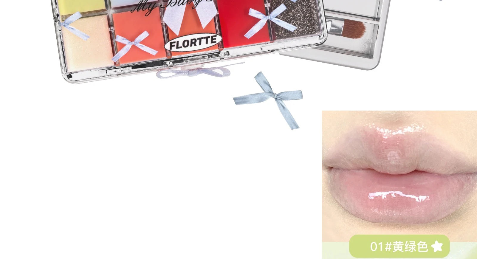 FLORTTE 10-Color Lip Palette – Glossy, Moisturizing & Pigmented Lip Gloss & Lipstick Set