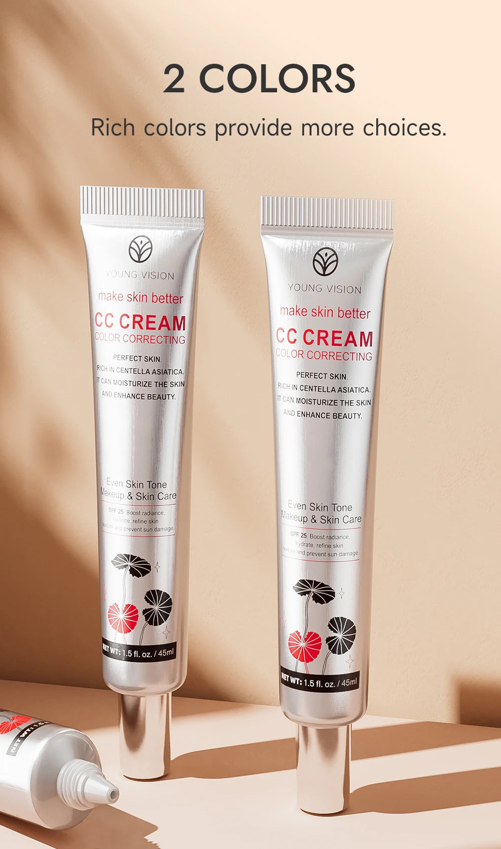 2-Color Brightening CC Cream with Puff – Even Skin Tone & Conceal Pores, Women’s Makeup Cosmetics
