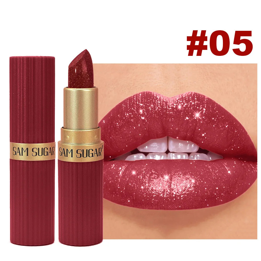 Pearlescent Pink Glitter Velvet Lipstick – Metallic, Waterproof, Long-Lasting Matte Shimmer Diamond Lipstick