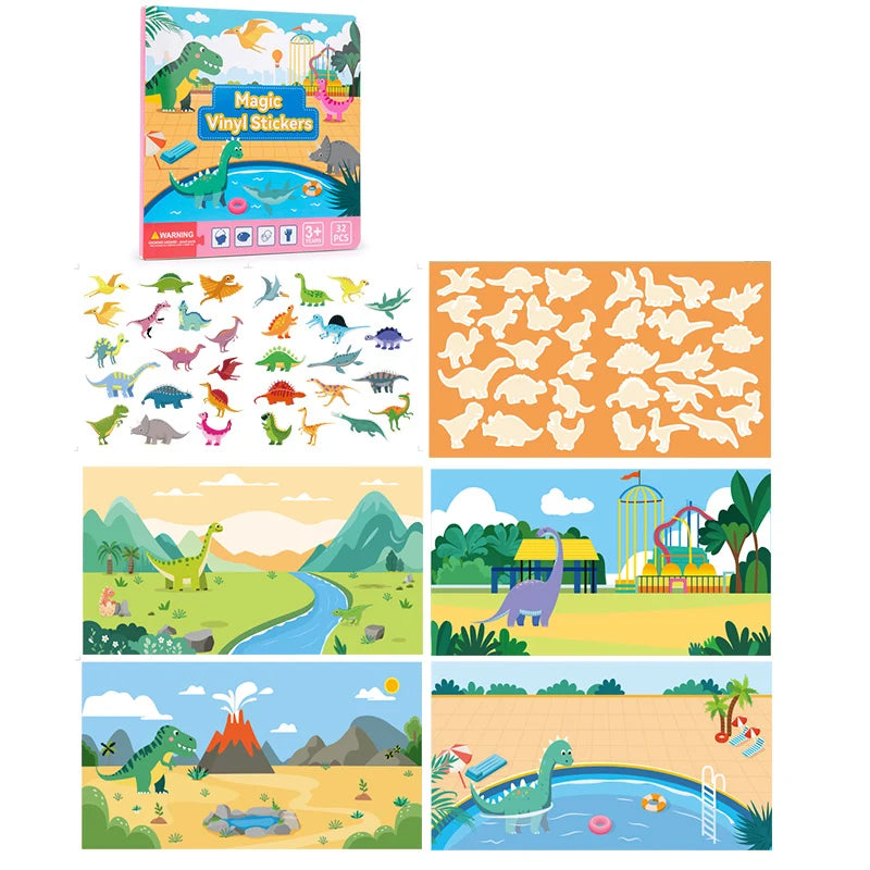 Reusable Magic Sticker Book – DIY Cartoon Animal Puzzle Learning Toy for Kids