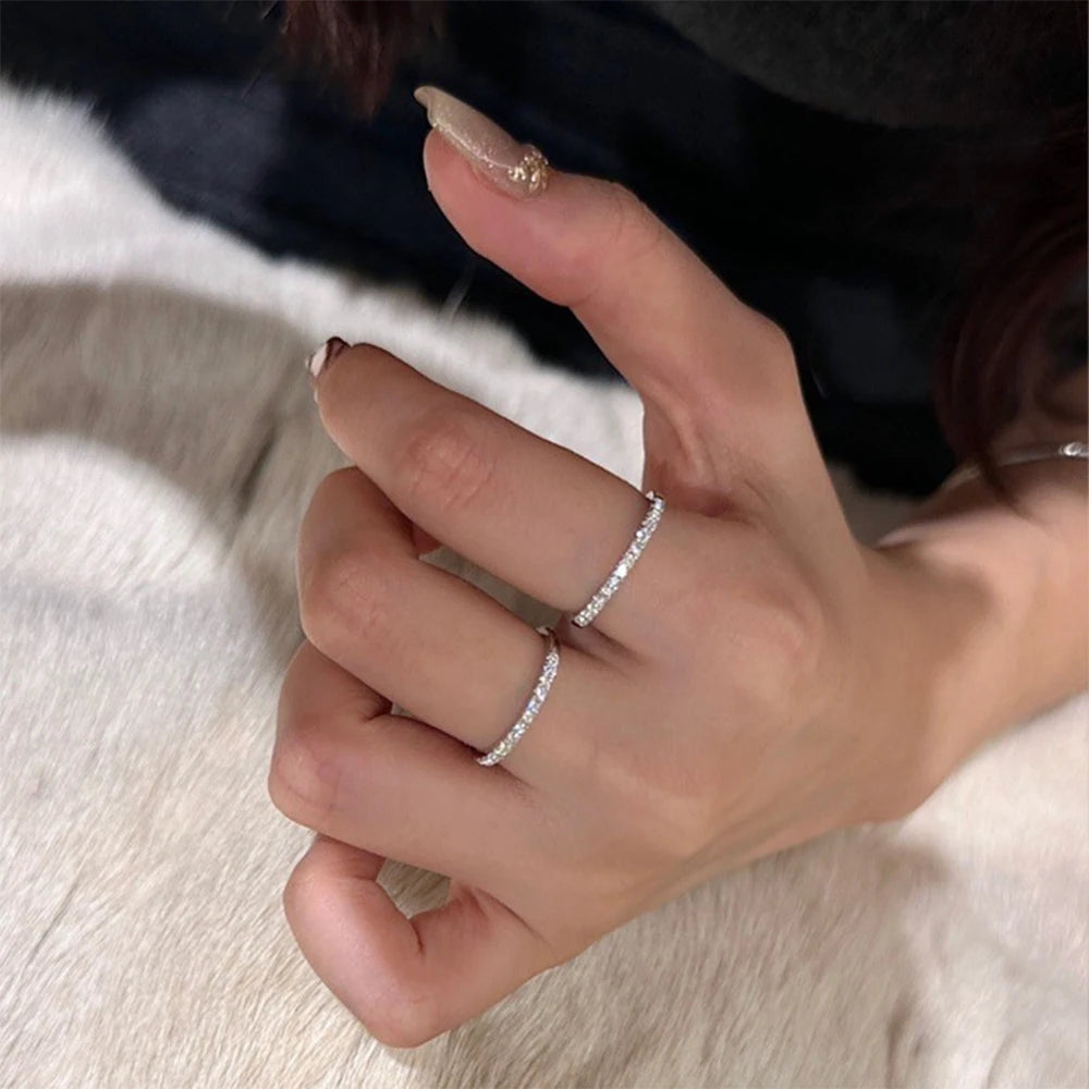 Houtros Moissanite Diamond Stackable Ring – 925 Sterling Silver 18K Gold Half Eternity Band for Women