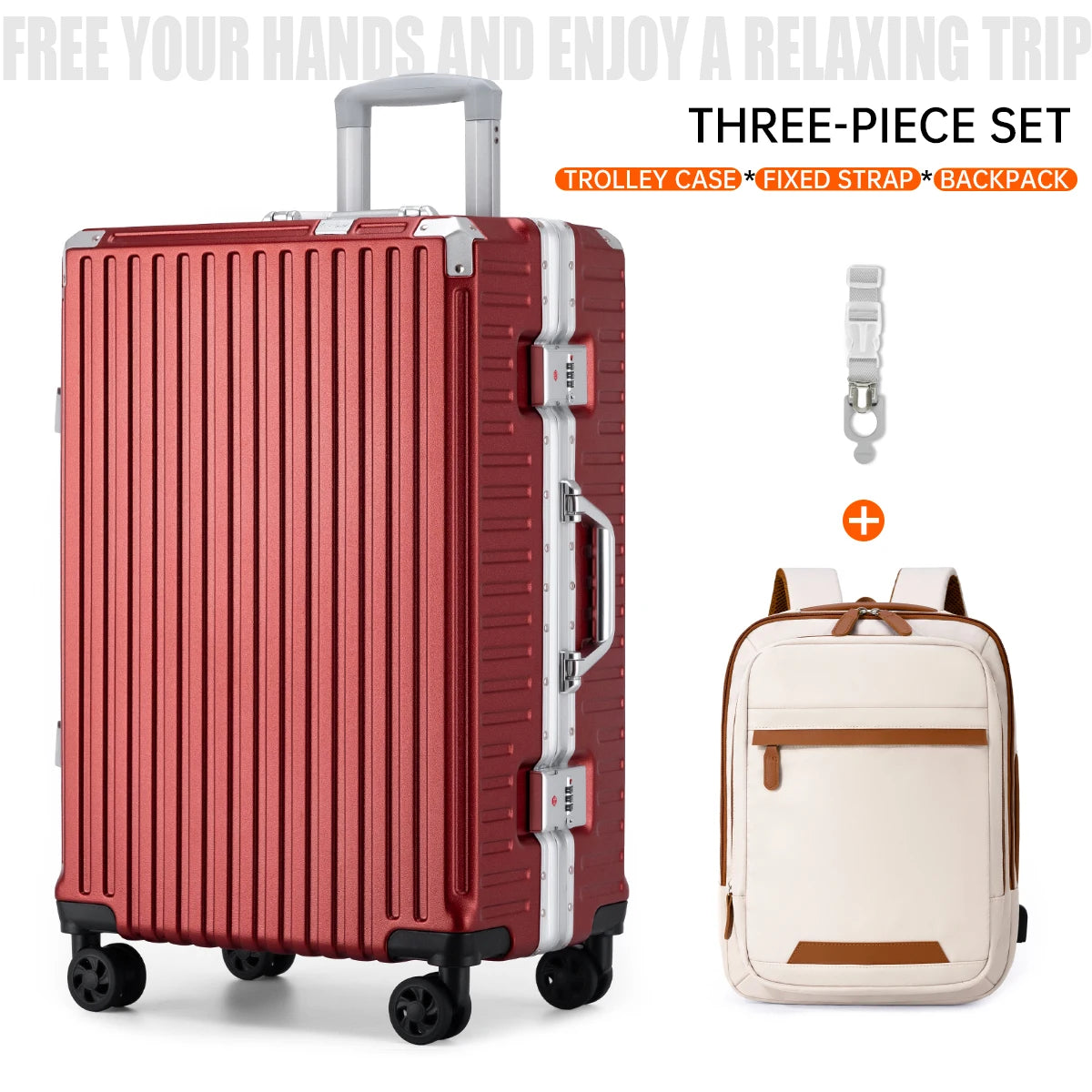 Aluminum Frame Rolling Luggage – 20/24/26/28 Inch USB Travel Suitcase with Combination Lock