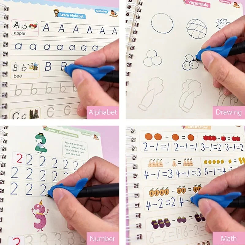 Magic Reusable Handwriting Copybook Set – 4Pcs Tracing Practice Books for Kids Learning Calligraphy & Writing