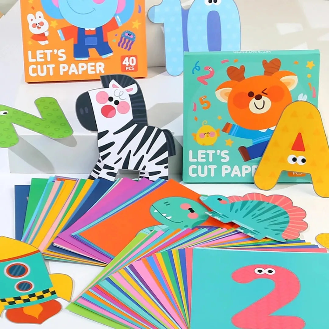 40Pcs Kids Origami & Paper-Cut Craft Set – Cartoon Animal Educational Art Toy for Early Learning