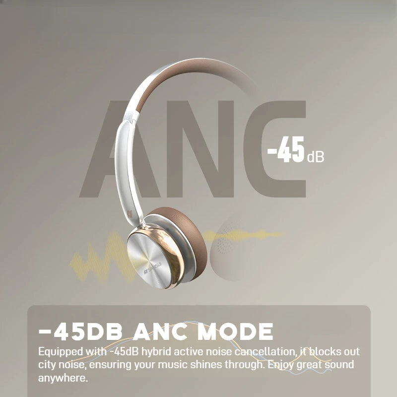 Sansui DT11 ANC Wireless Bluetooth Headphones – Retro Over-Ear Headset with -45dB Active Noise Cancellation & 50H Playtime
