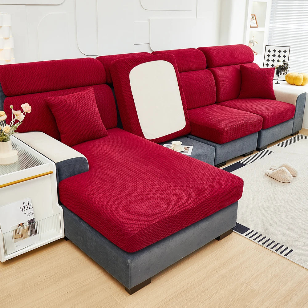 Jacquard Twill Elastic Sofa Slipcover – Stretch Furniture Protector for Home & Office Decor
