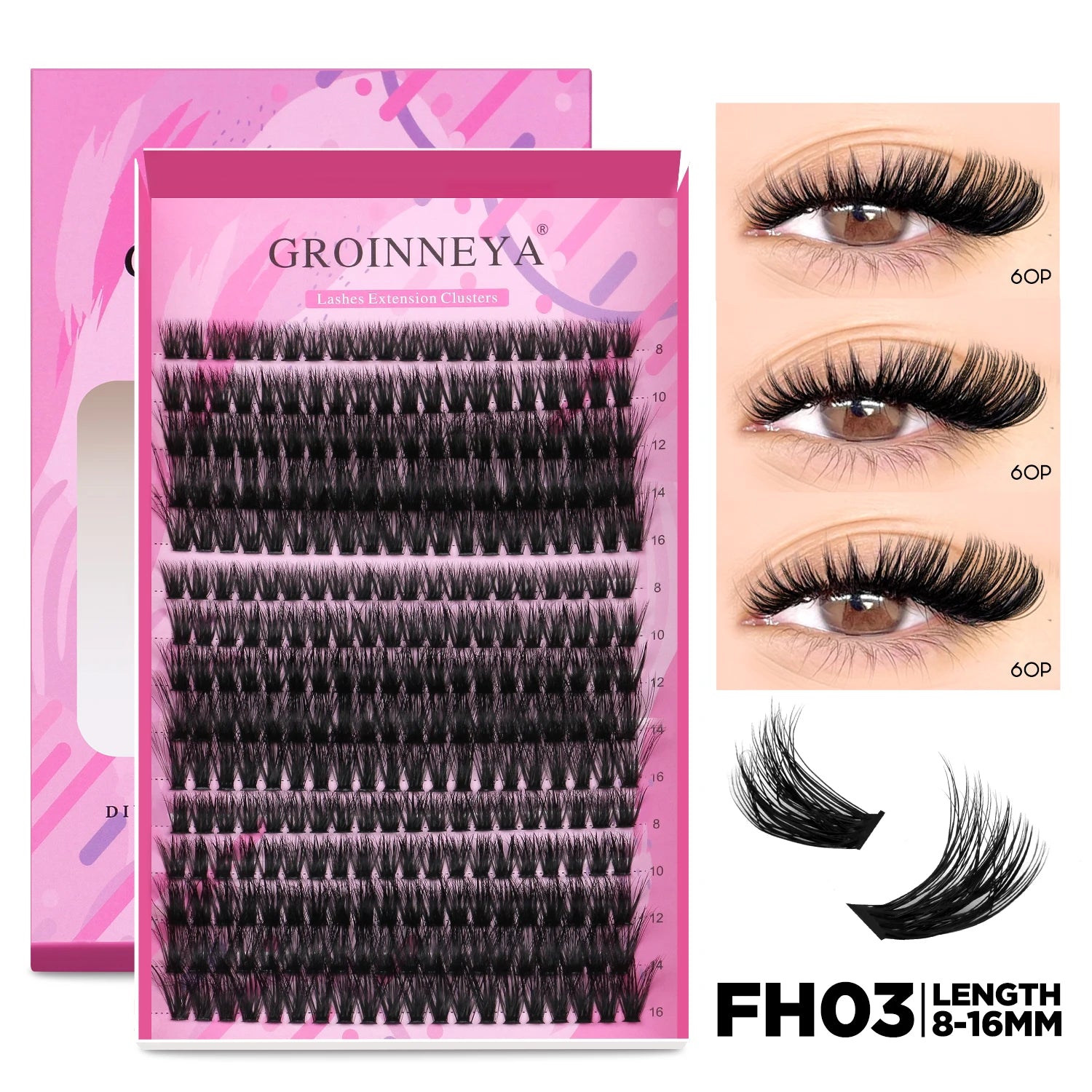 GROINNEYA DIY Lash Extension Kit – Individual Cluster Mix Lashes with Bond & Seal for At-Home Use
