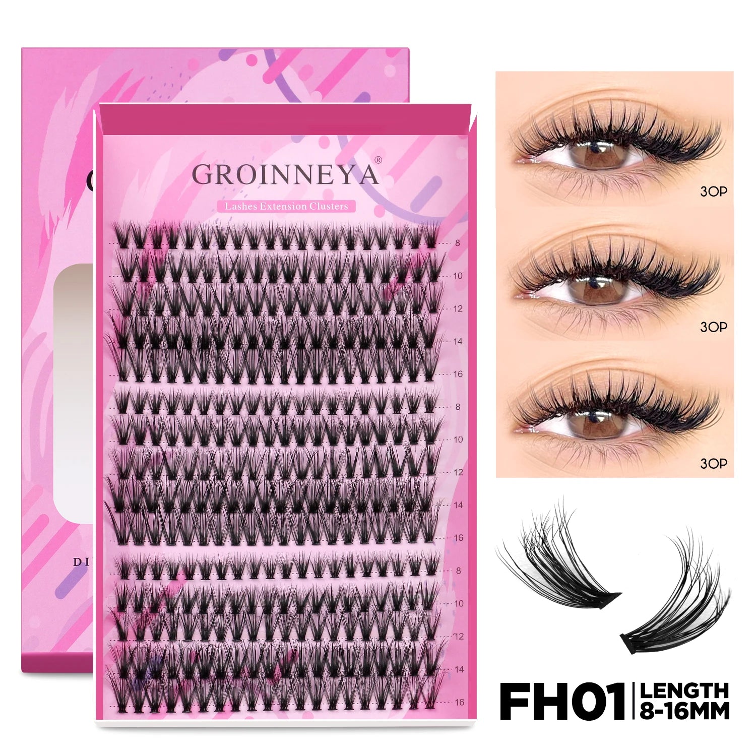 GROINNEYA DIY Lash Extension Kit – Individual Cluster Mix Lashes with Bond & Seal for At-Home Use