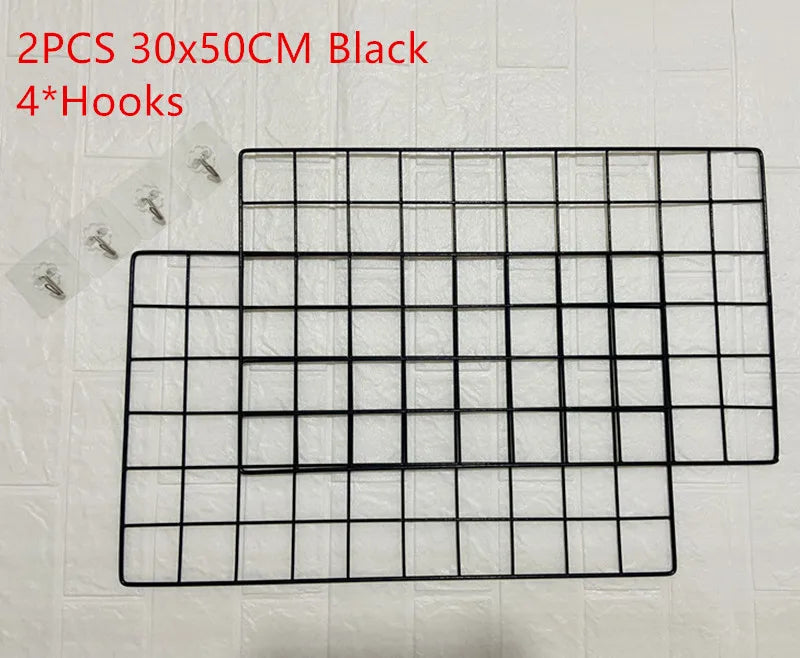 2/1pcs Iron Grid Wall Rack – INS Style Wall Decoration & Mesh Organizer Shelf for Home Display