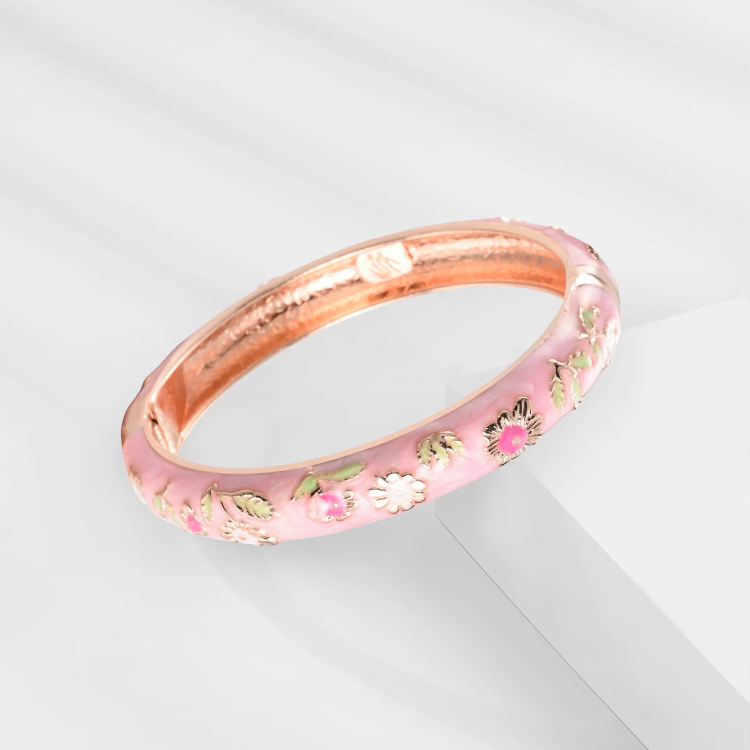 Pink Enamel Hollow Bangle – Women’s Alloy Cloisonné Bracelet Fashion Jewelry