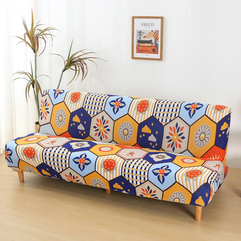 Armless Futon Sofa Cover Spandex Non-Slip Furniture Protector Removable Washable Folding Sofa Bed Cover For Bedroom Living Room