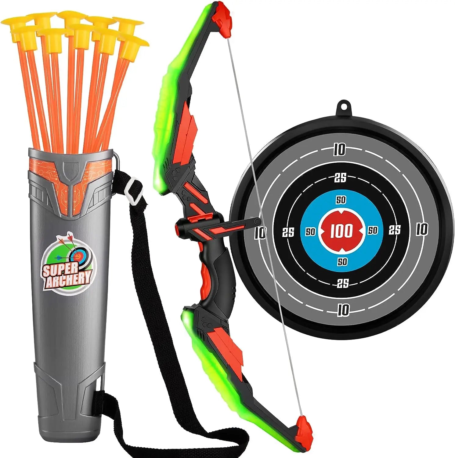 Kids LED Bow and Arrow Set – Light-Up Archery Toy with Target & Suction Arrows