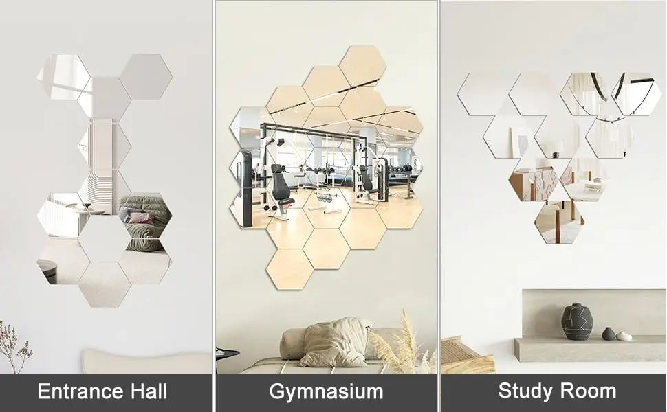 6/12pcs 3D Hexagon Mirror Wall Stickers – Rose Gold DIY Home & TV Background Decor