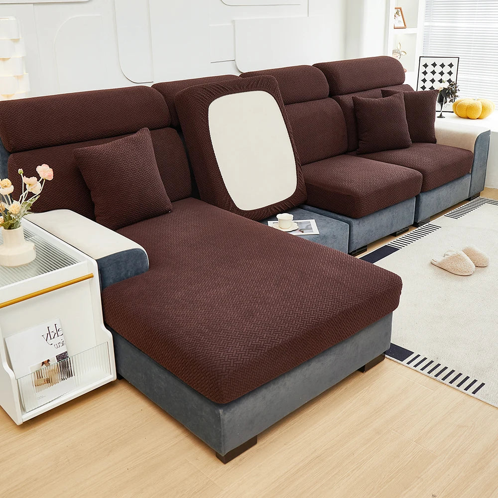 Jacquard Twill Elastic Sofa Slipcover – Stretch Furniture Protector for Home & Office Decor