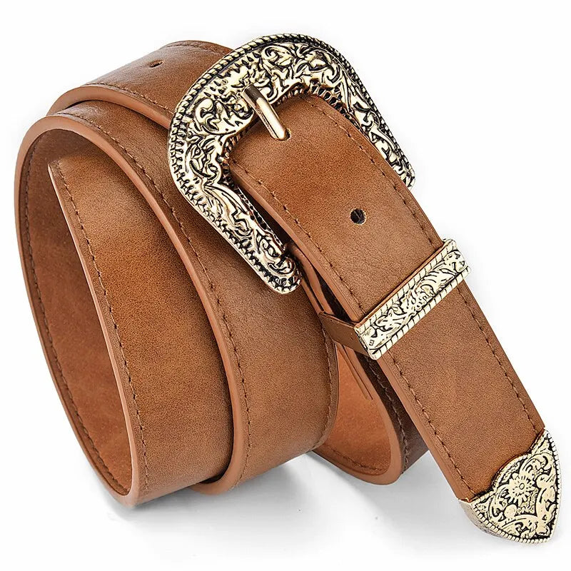 Vintage Carved PU Leather Belt – Punk Hip Hop Y2K Style Unisex