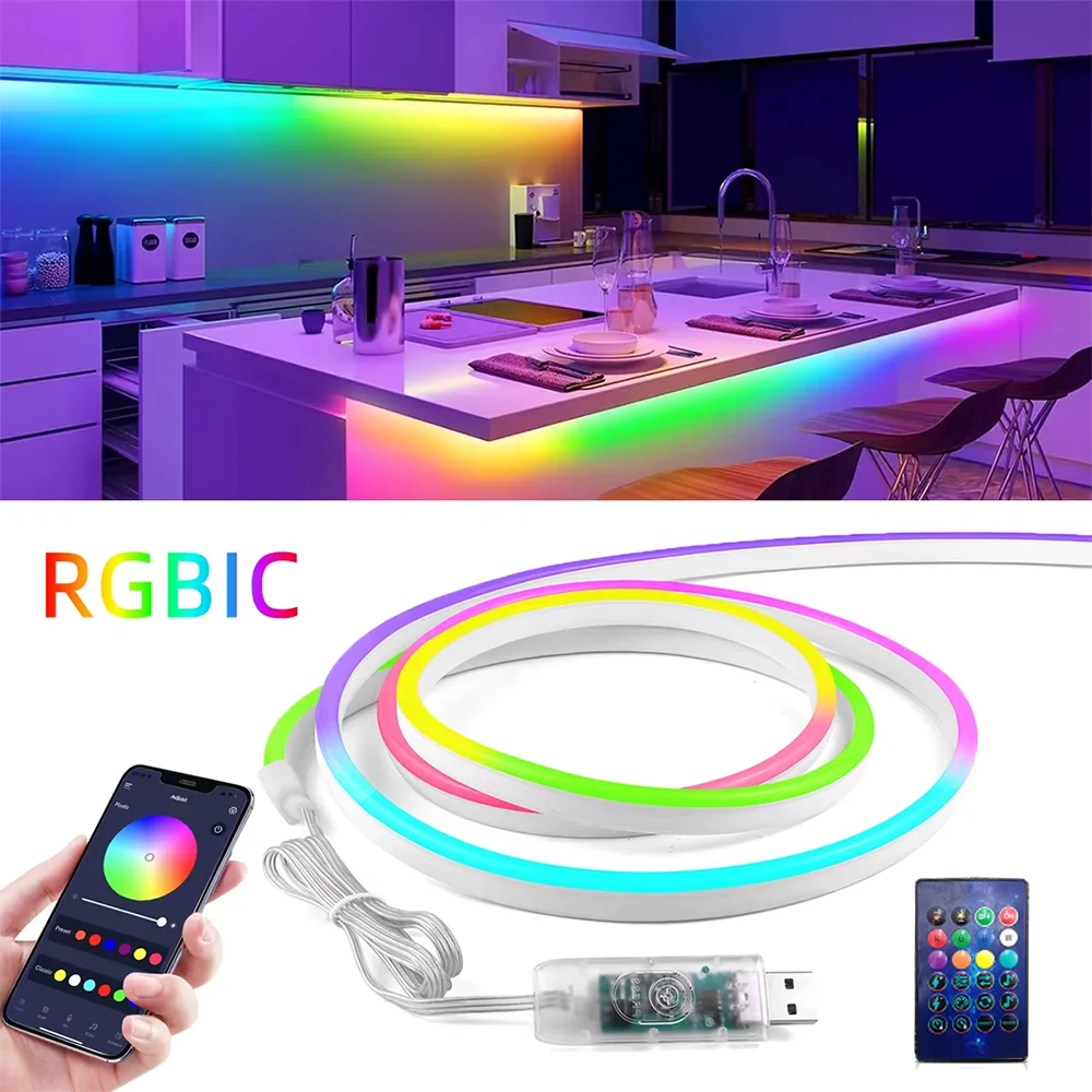 RGB LED Neon Rope Lights – Music Sync & App-Controlled Waterproof Flexible Lamp
