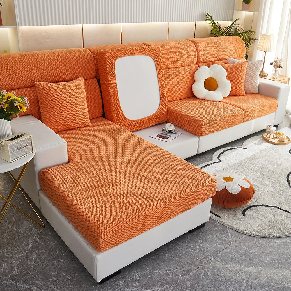 Jacquard Twill Elastic Sofa Slipcover – Stretch Furniture Protector for Home & Office Decor