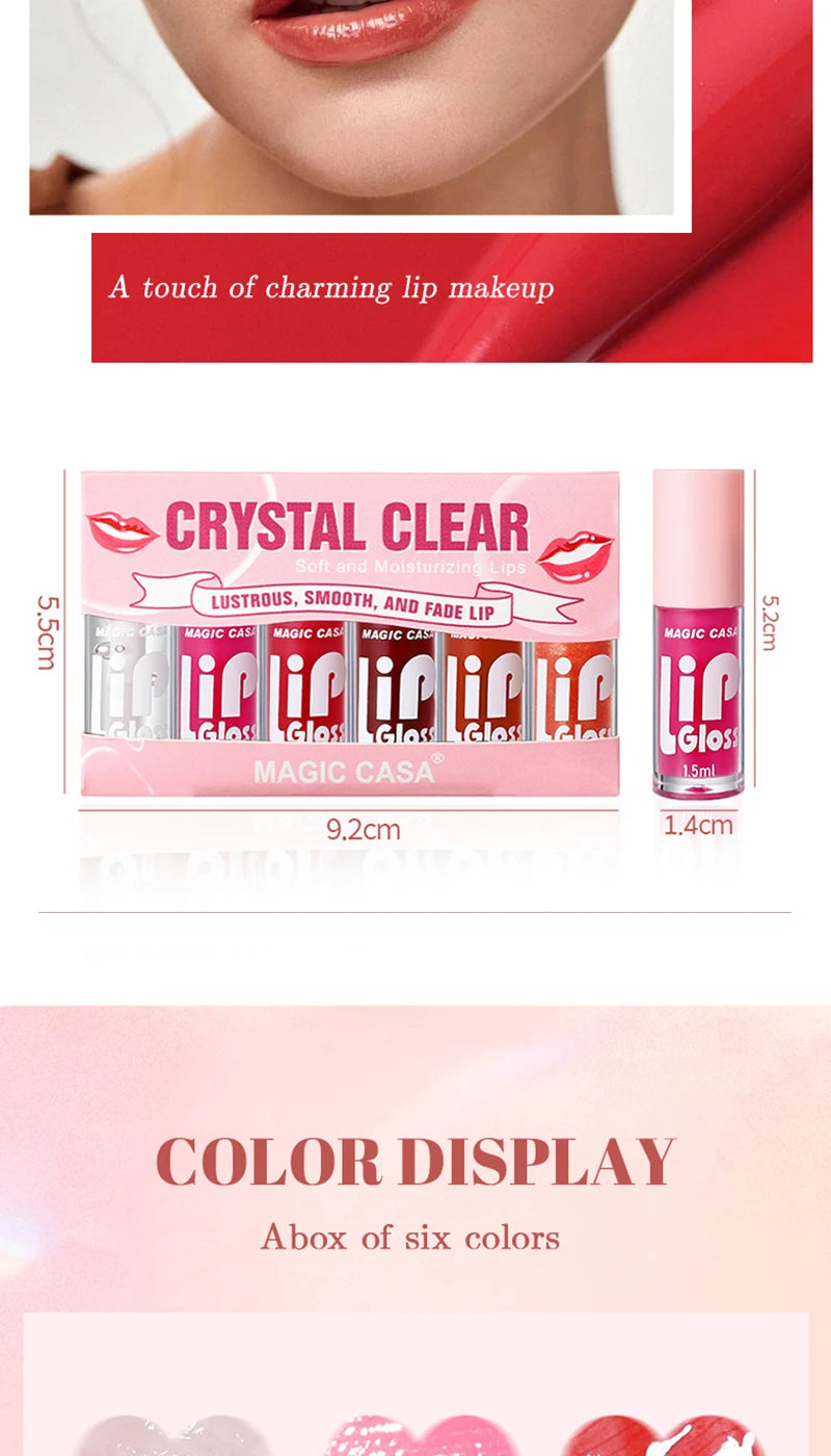 MAGIC CASA 6-Piece Jelly Lip Oil Set – Hydrating, Plumping & Long-Lasting Gloss