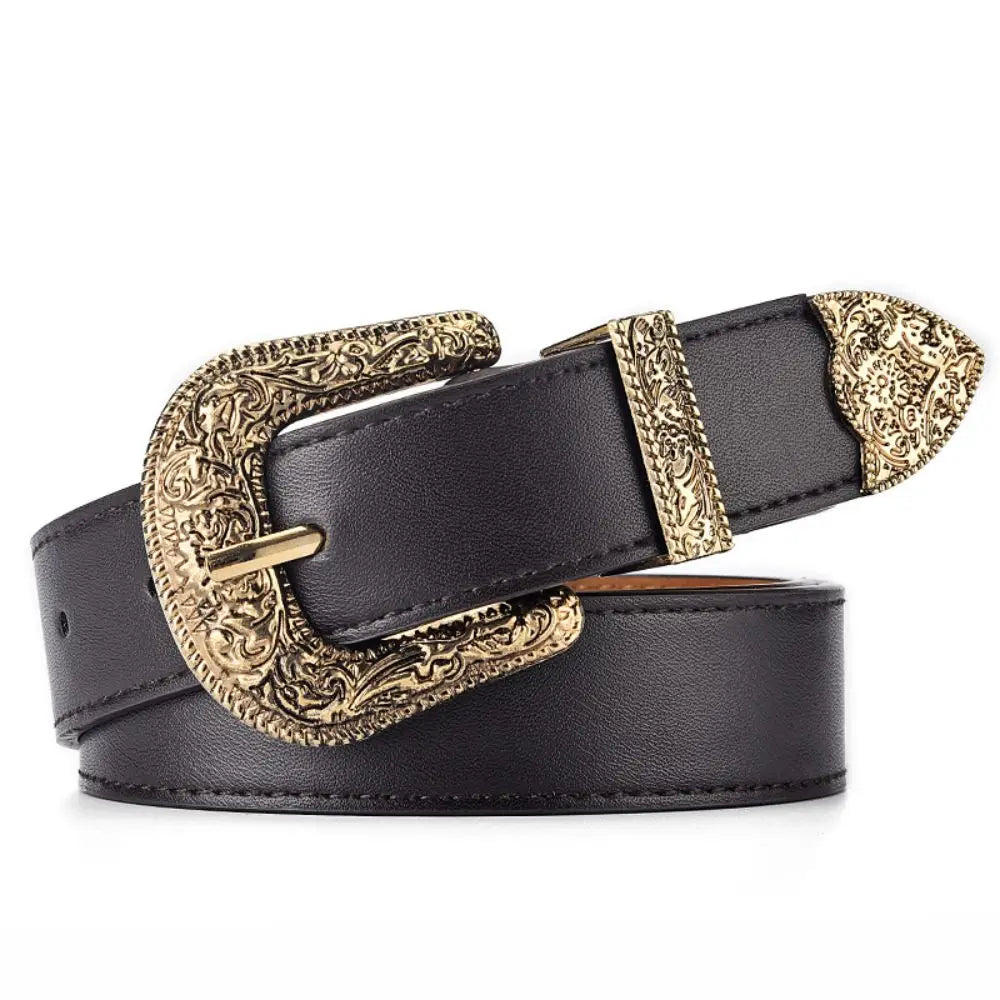 Vintage Carved PU Leather Belt – Punk Hip Hop Y2K Style Unisex