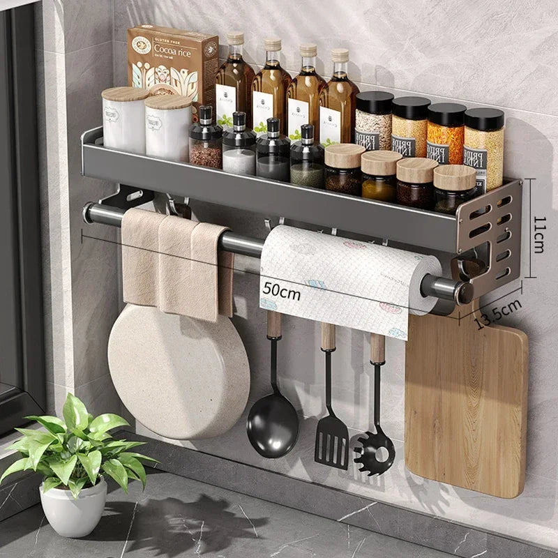 Stylish Wall-Mounted Kitchen Condiment Rack with Oil & Vinegar Storage