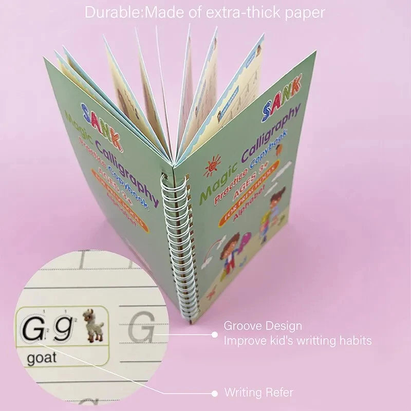 Magic Reusable Handwriting Copybook Set – 4Pcs Tracing Practice Books for Kids Learning Calligraphy & Writing