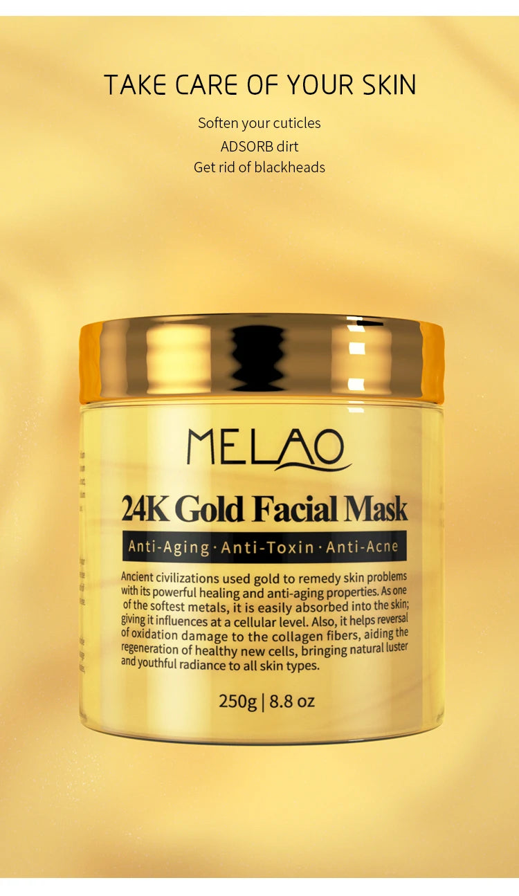 MELAO 24K Gold Face Mask – Collagen Moisturizing Facial Mask for Radiant Skin
