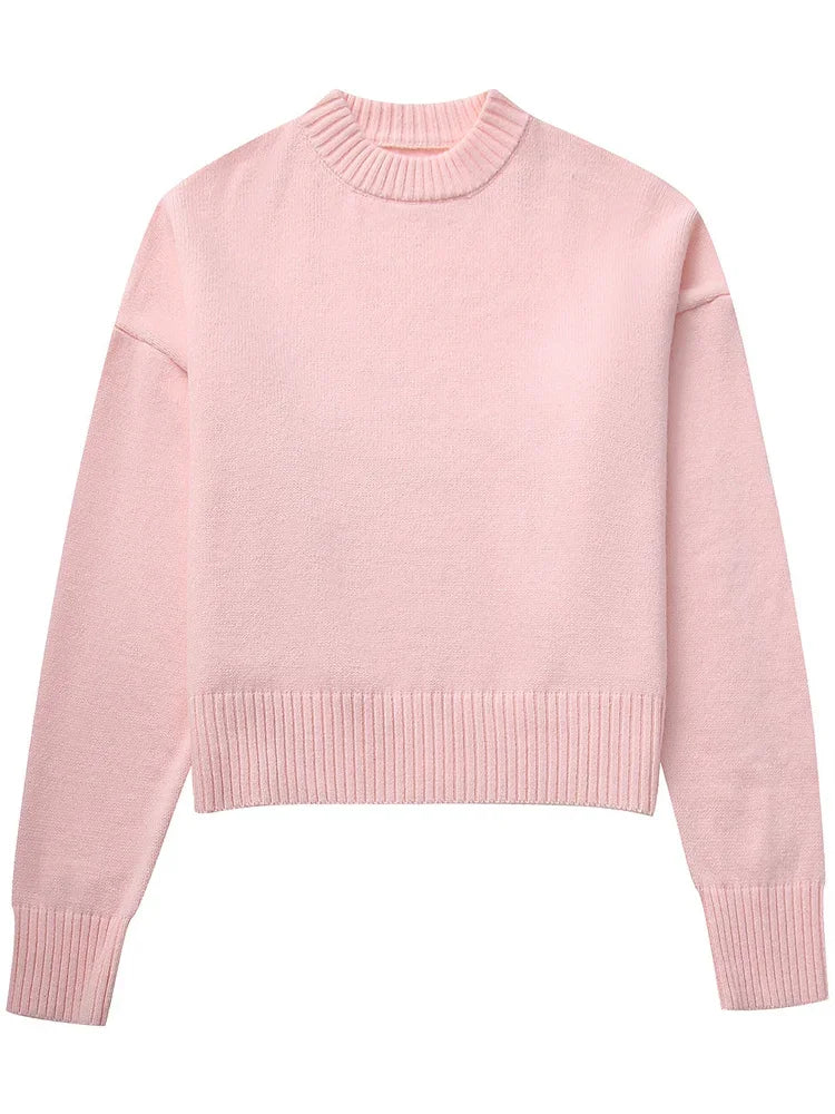 Tossy Pink Knit Sweater – Y2K Patchwork Loose Pullover for Women