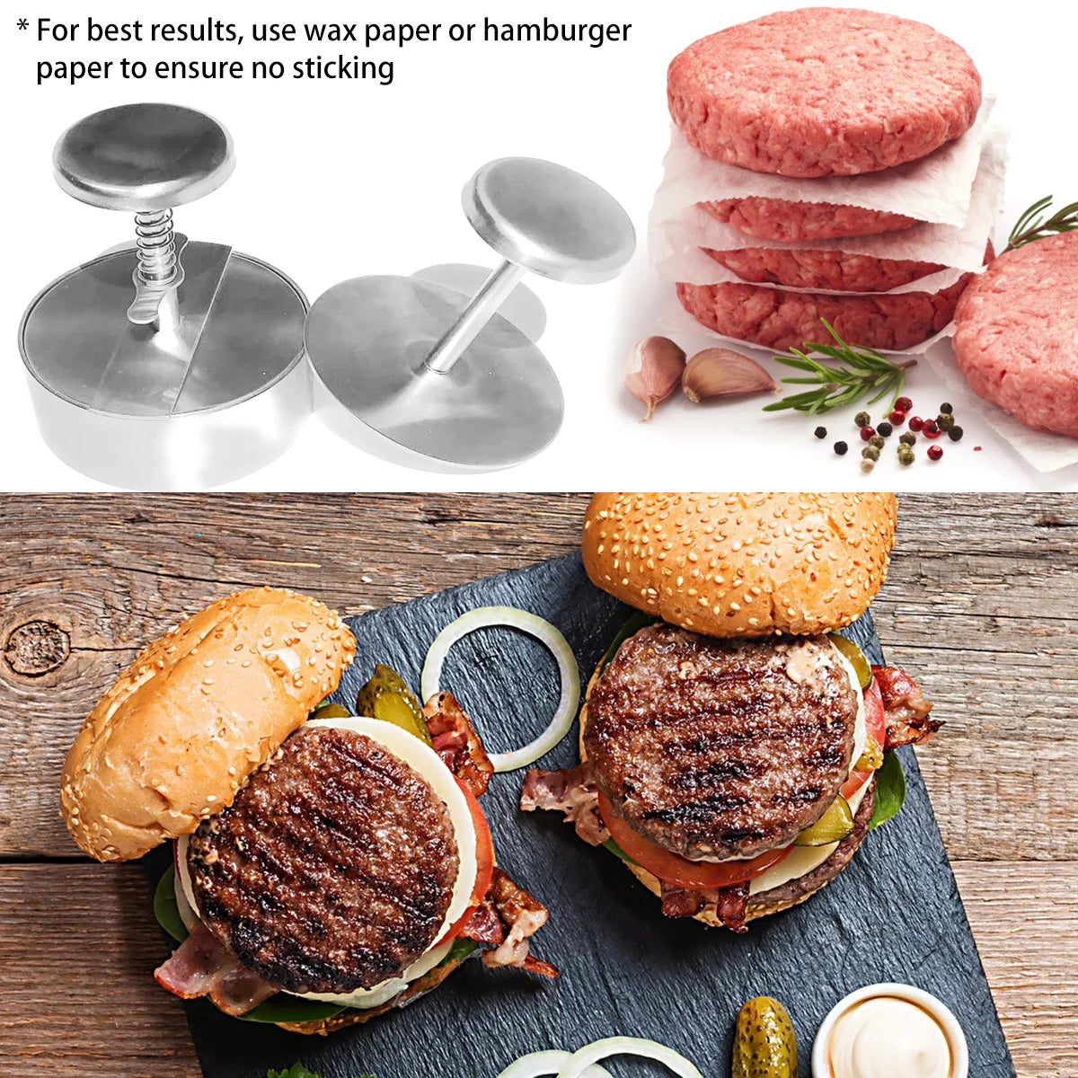 Stainless Steel Hamburger Press Non-Stick Burger Patty Maker