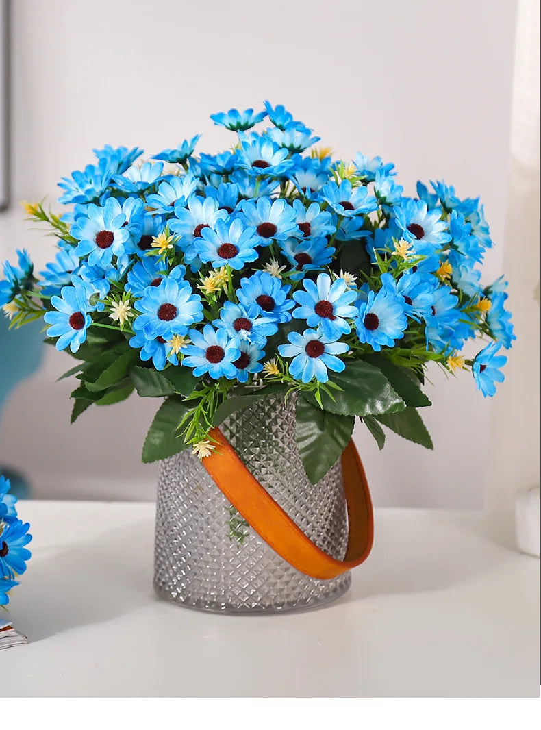 5 Fork 15-Head Artificial Daisy & Chamomile Flower Stems – Wedding & Home Party Decor