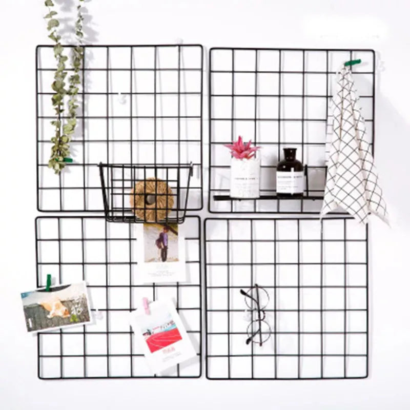 2/1pcs Iron Grid Wall Rack – INS Style Wall Decoration & Mesh Organizer Shelf for Home Display