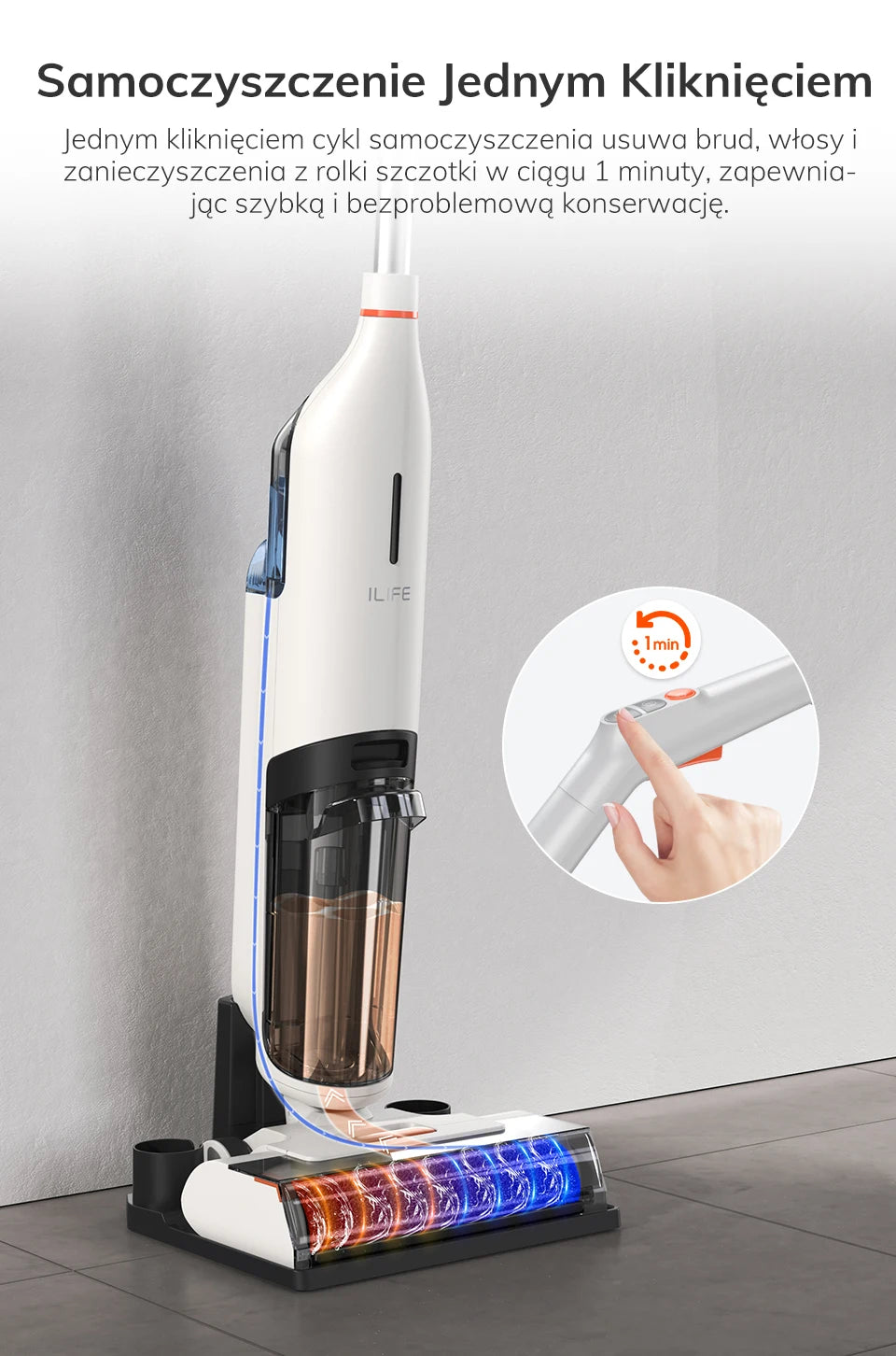 ILIFE W90 Cordless Wet & Dry Smart Vacuum Mop – 5500Pa Suction, 1-Min Self-Cleaning, Dual Water Tank